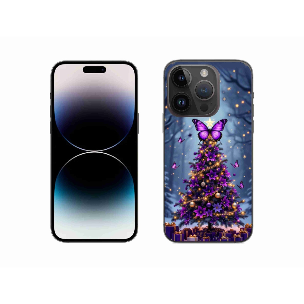 Gelový kryt mmCase na iPhone 14 Pro - motýlí vánoční stromek