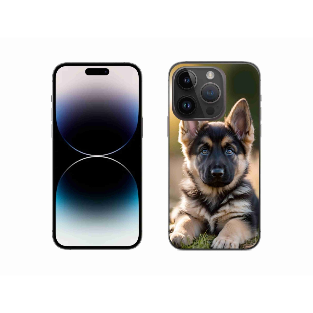 Gelový kryt mmCase na iPhone 14 Pro - německý ovčák v přírodě