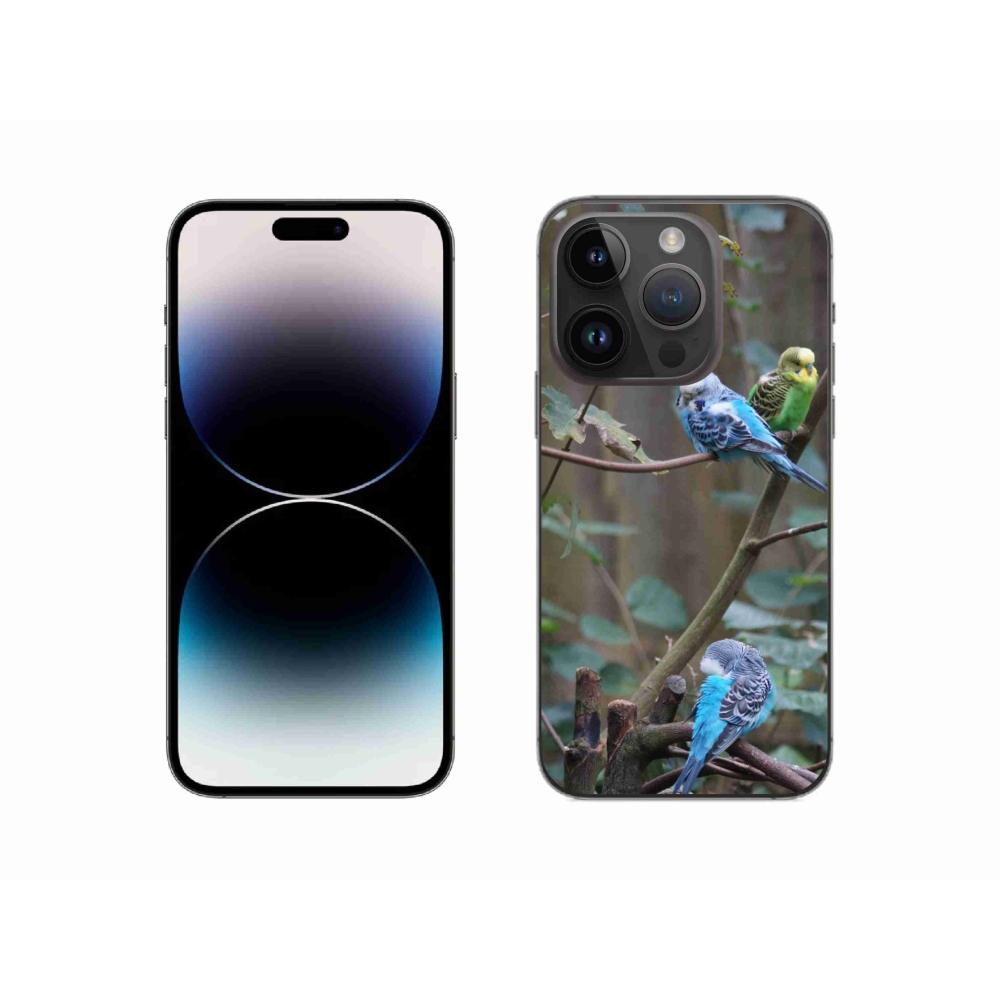 Gelový kryt mmCase na iPhone 14 Pro - papoušci na větvi