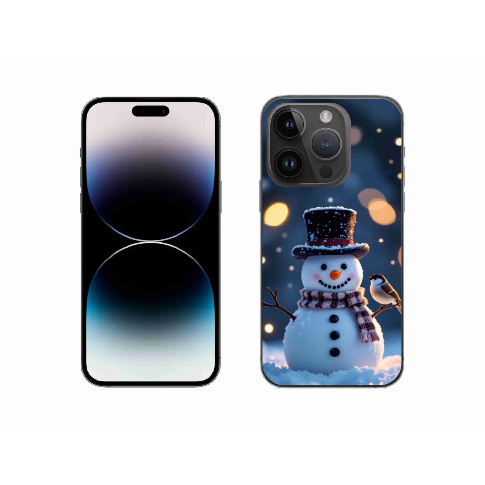 Gelový kryt mmCase na iPhone 14 Pro - vánoční sněhulák