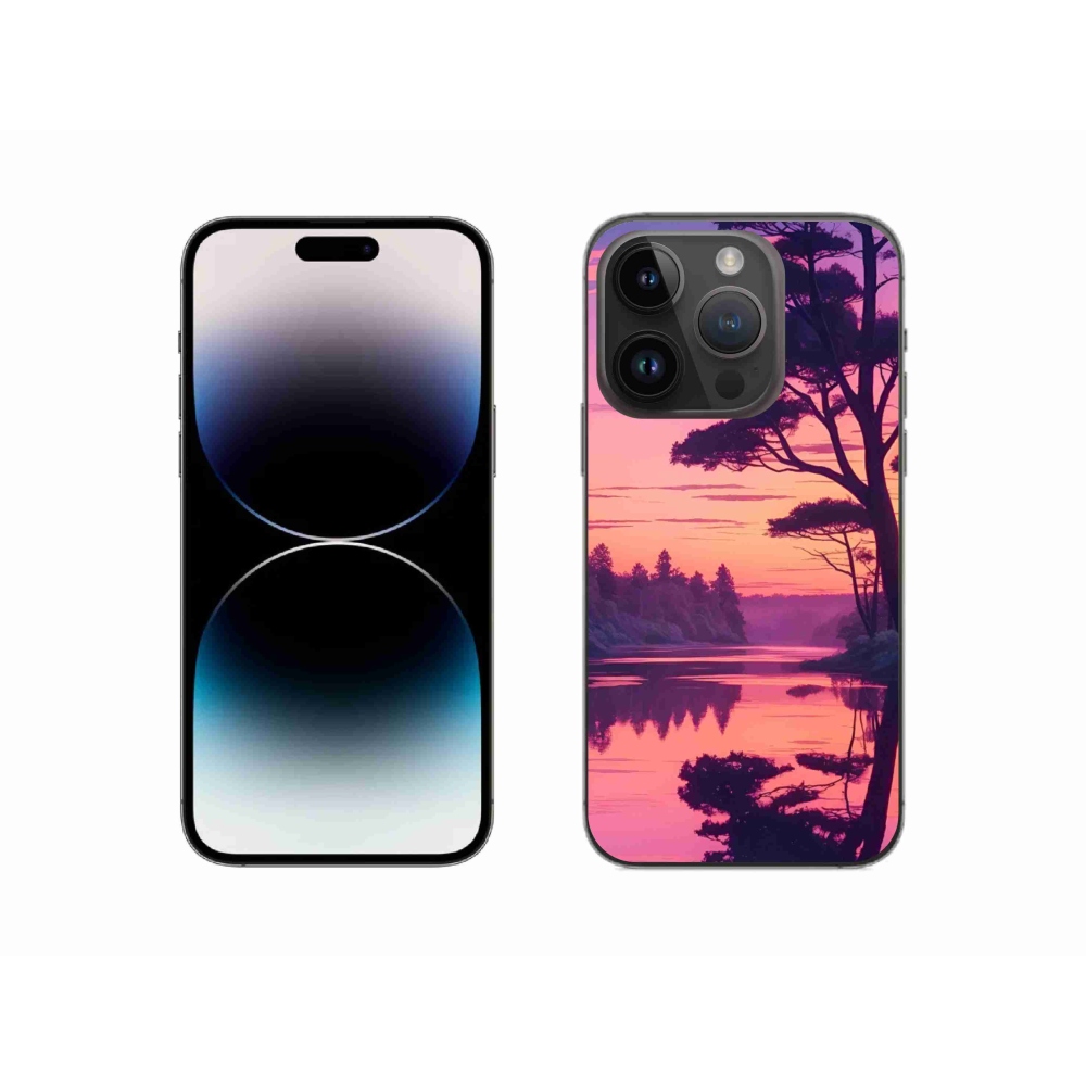 Gelový kryt mmCase na iPhone 14 Pro - západ slunce nad jezerem