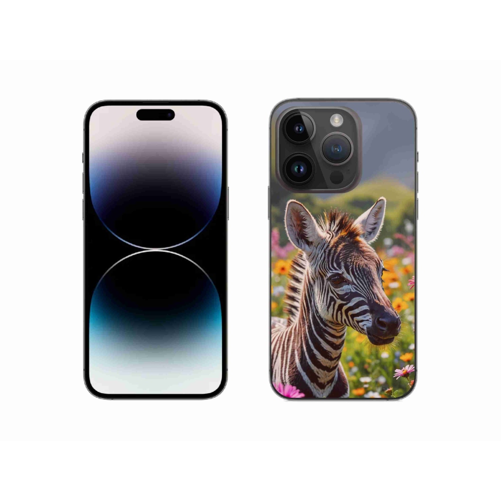 Gelový kryt mmCase na iPhone 14 Pro - zebra na louce