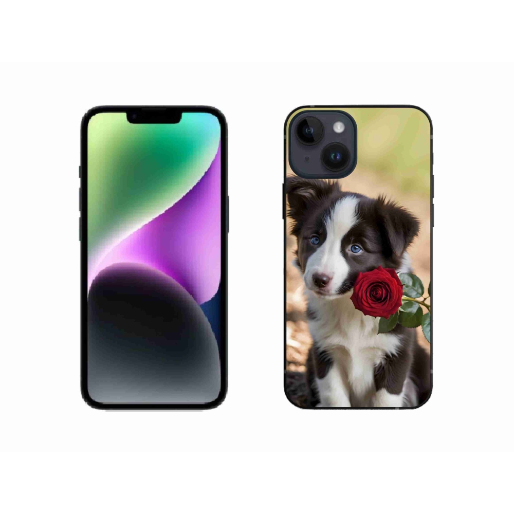 Gelový kryt mmCase na iPhone 14 - roztomilá border kolie s růží