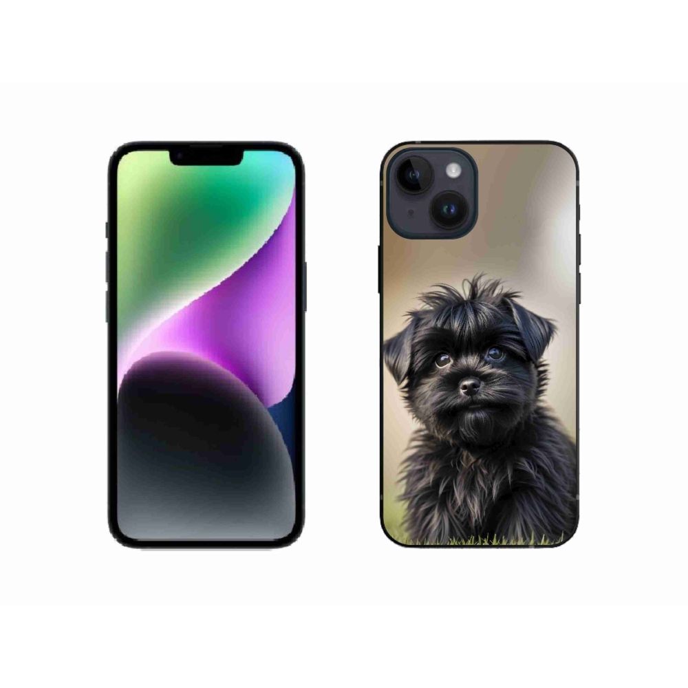 Gelový kryt mmCase na iPhone 14 - roztomilý černý pejsek
