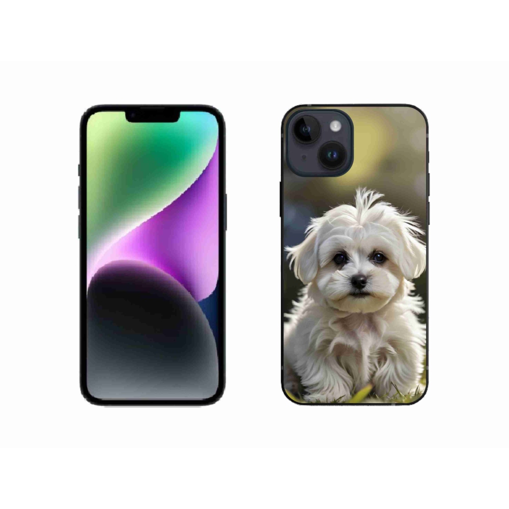 Gelový kryt mmCase na iPhone 14 - roztomilý maltézský psík