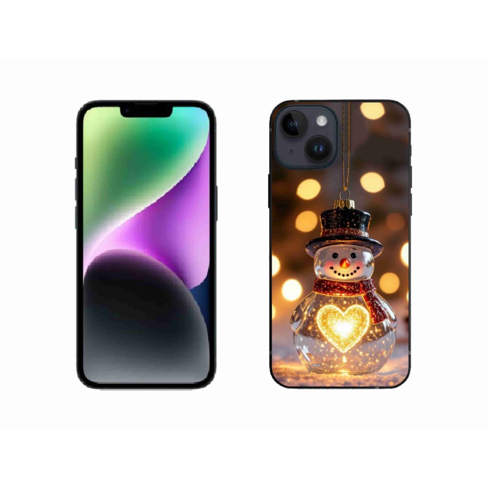 Gelový kryt mmCase na iPhone 14 - svítící vánoční sněhulák