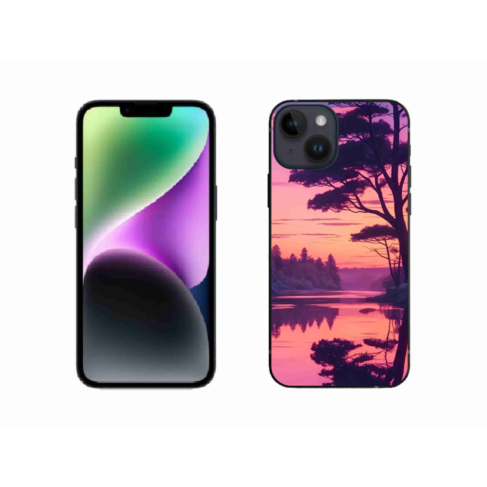 Gelový kryt mmCase na iPhone 14 - západ slunce nad jezerem