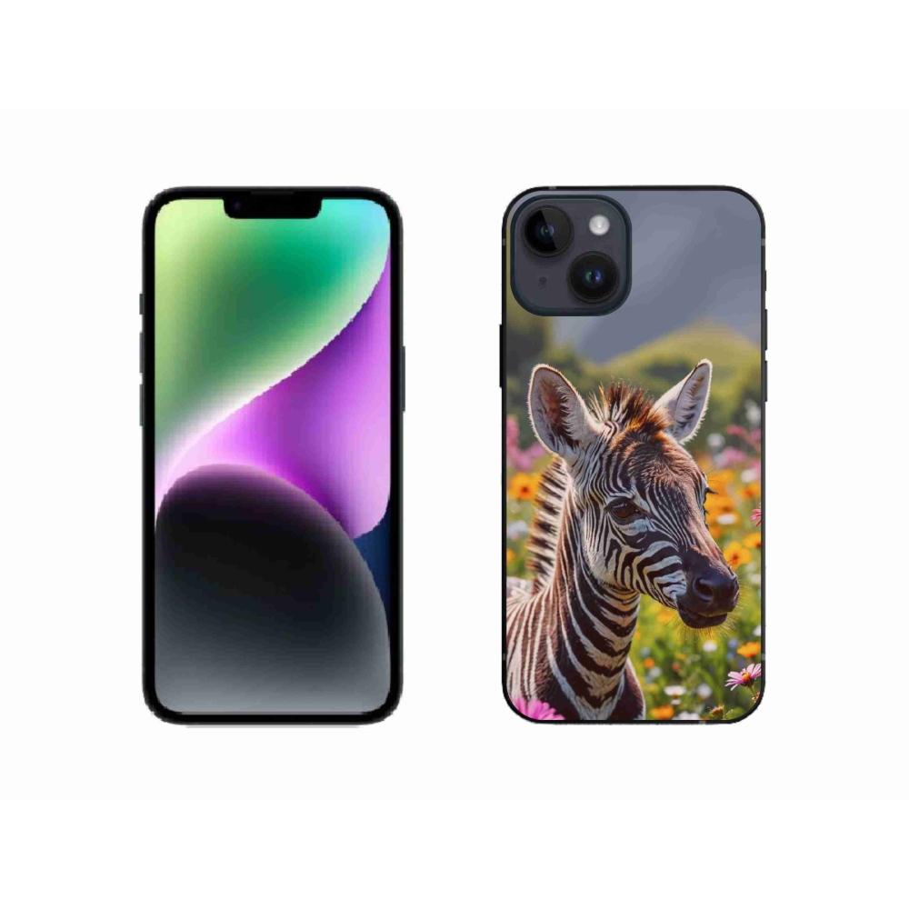 Gelový kryt mmCase na iPhone 14 - zebra na louce