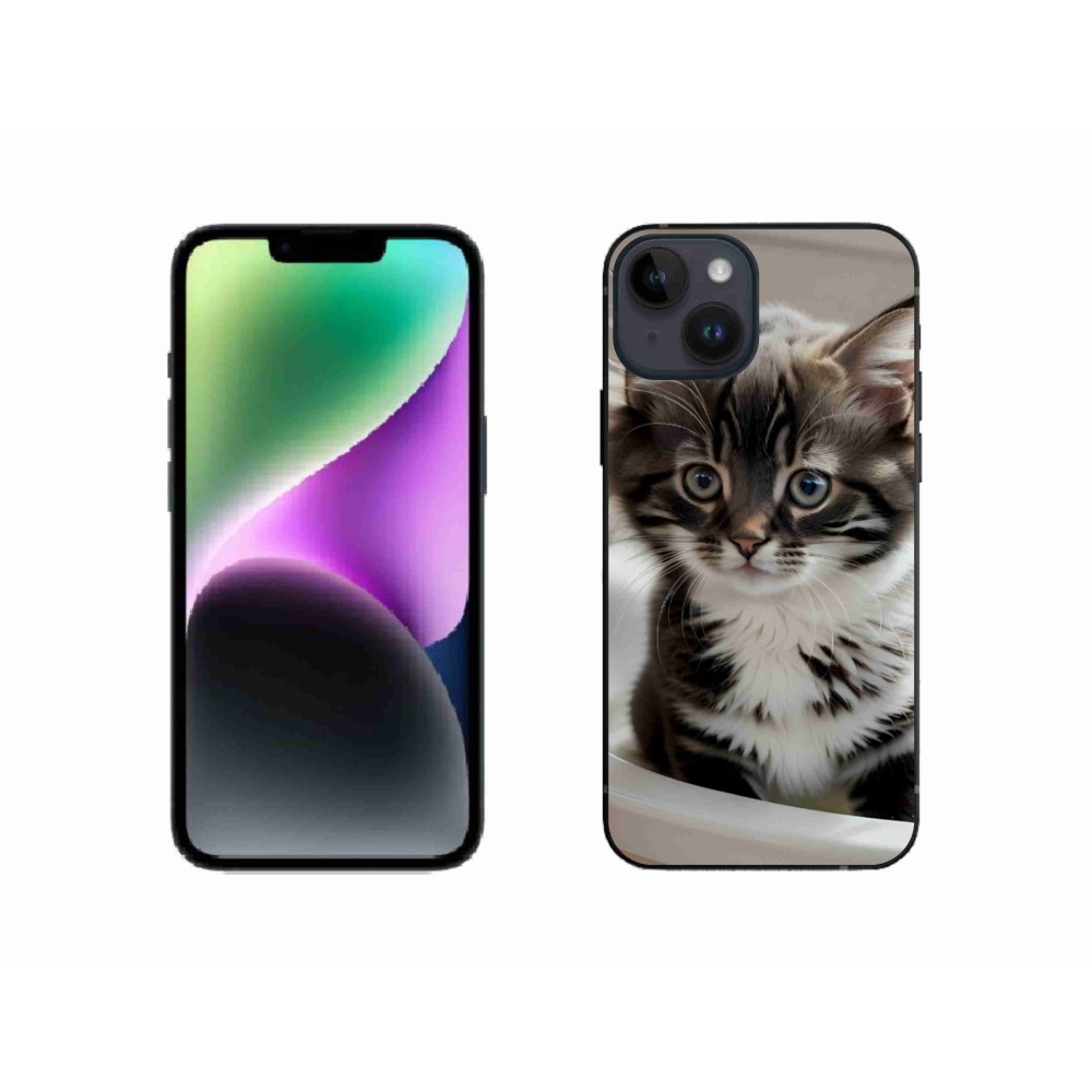 Gelový kryt mmCase na iPhone 14 - zvědavé kotě