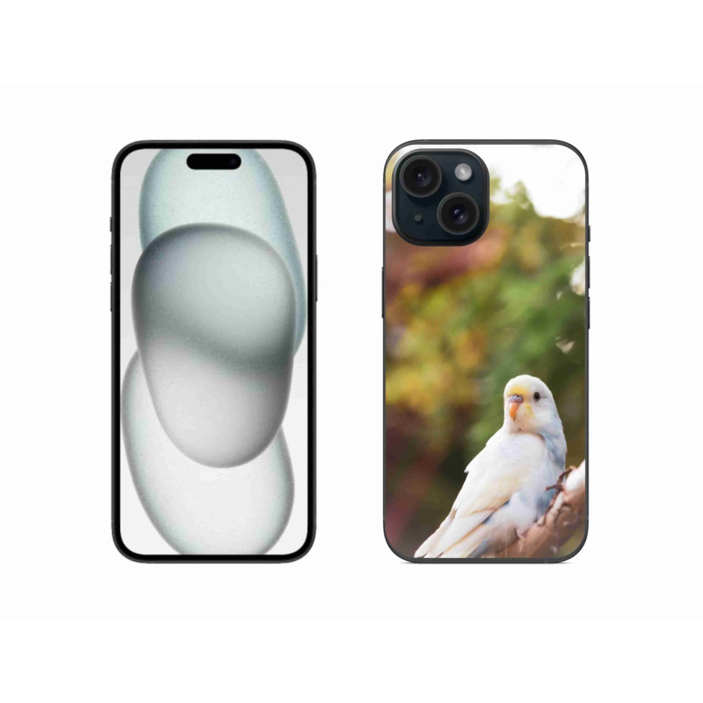 Gelový kryt mmCase na iPhone 15 - andulka bílá