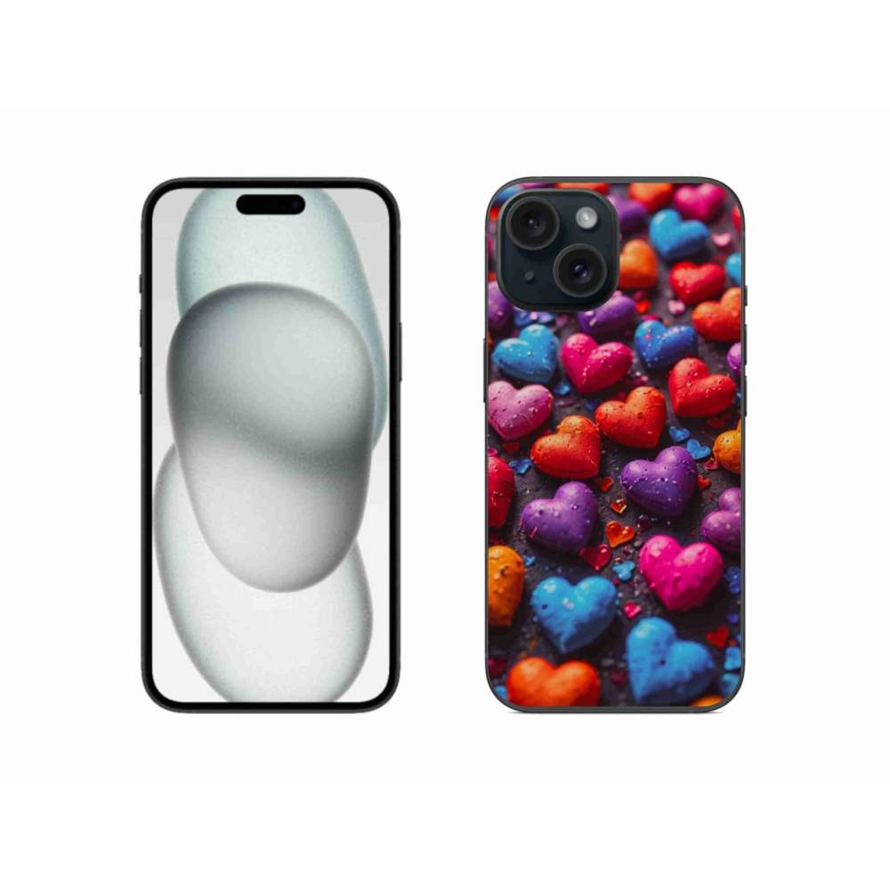 Gelový kryt mmCase na iPhone 15 - barevná srdce