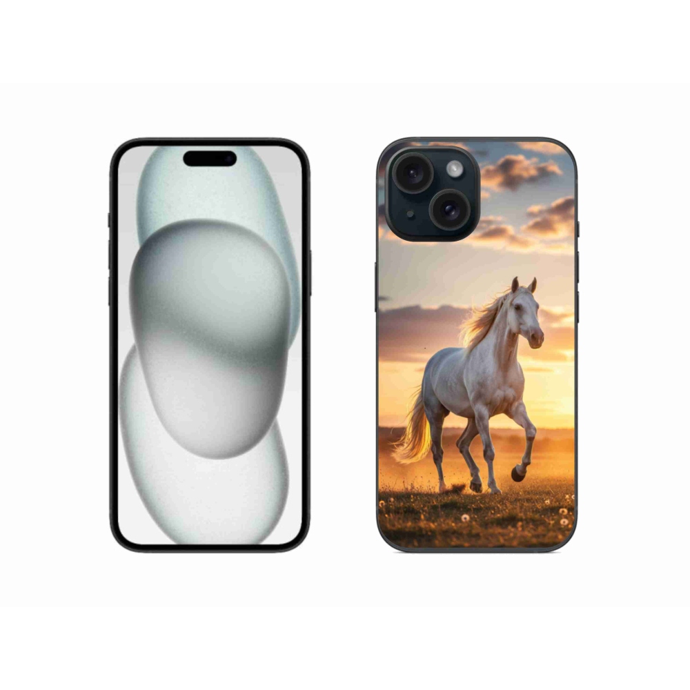 Gelový kryt mmCase na iPhone 15 - běžící bílý kůň 2