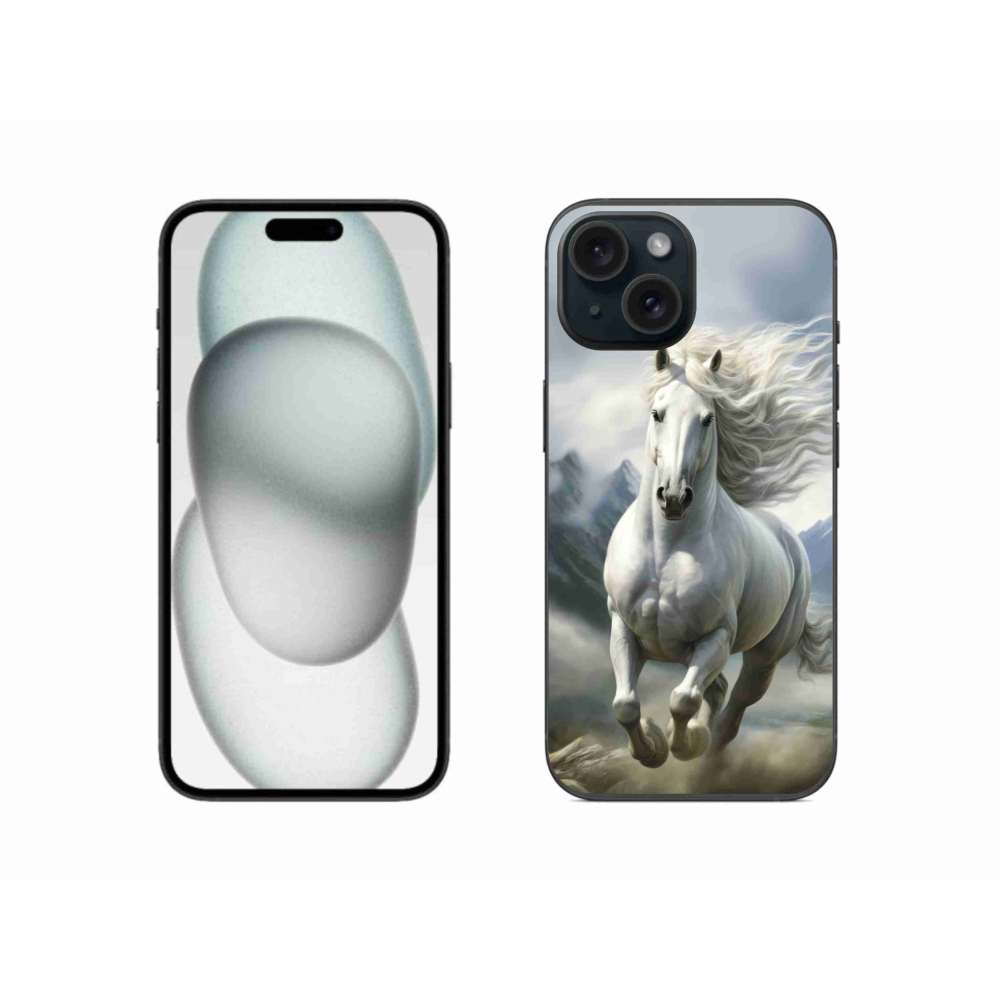 Gelový kryt mmCase na iPhone 15 - běžící bílý kůň 3