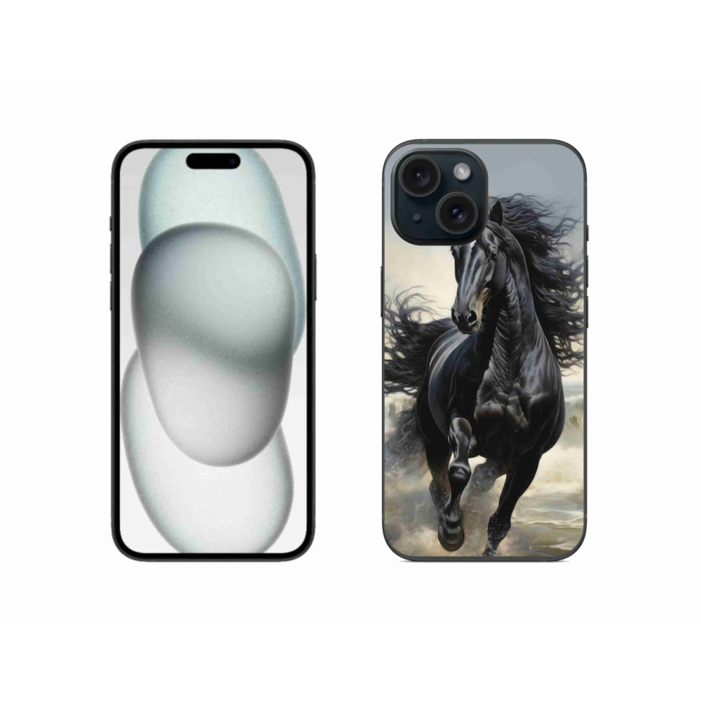 Gelový kryt mmCase na iPhone 15 - běžící černý kůň