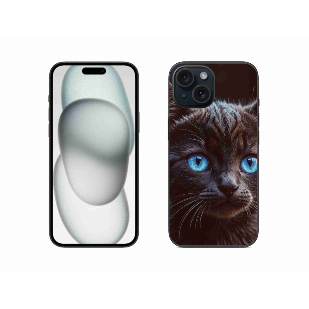 Gelový kryt mmCase na iPhone 15 - černé kotě 2