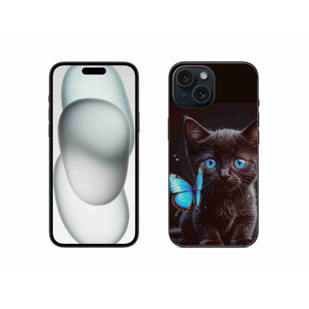 Gelový kryt mmCase na iPhone 15 - černé kotě 3