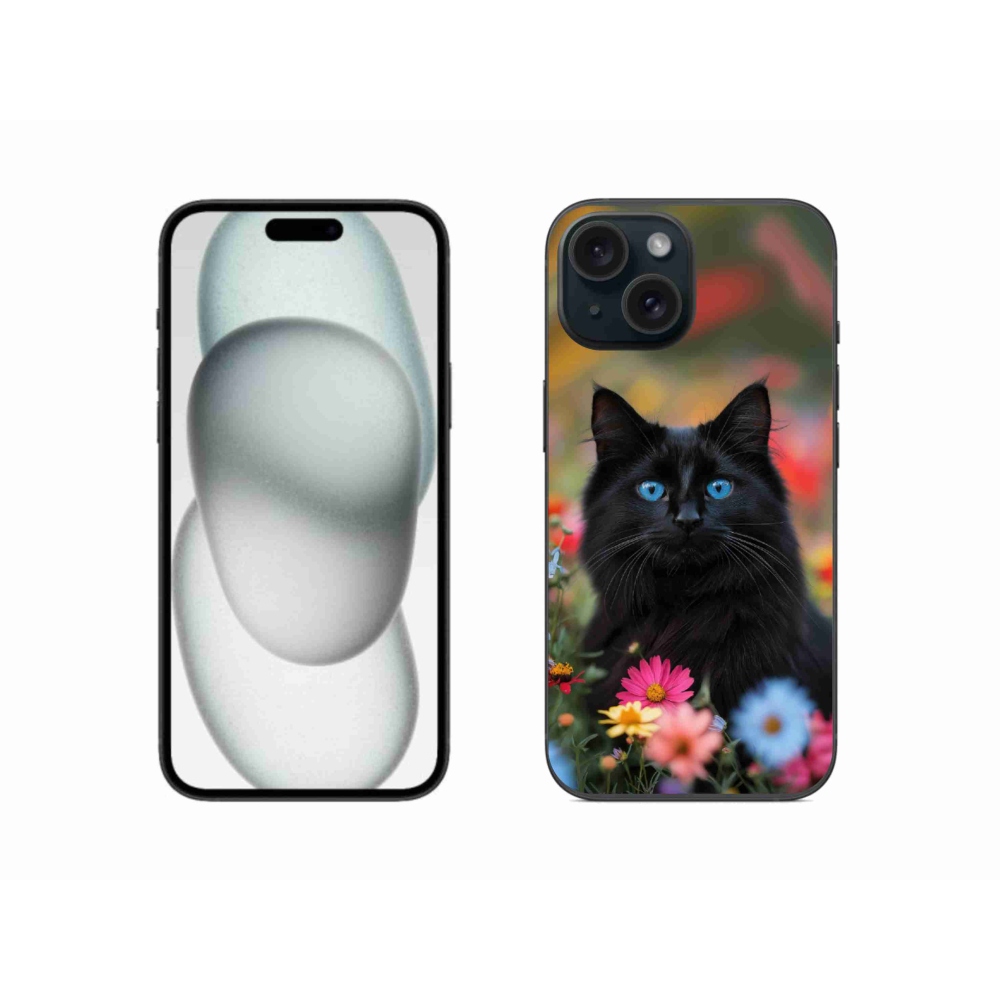 Gelový kryt mmCase na iPhone 15 - černé kotě 4