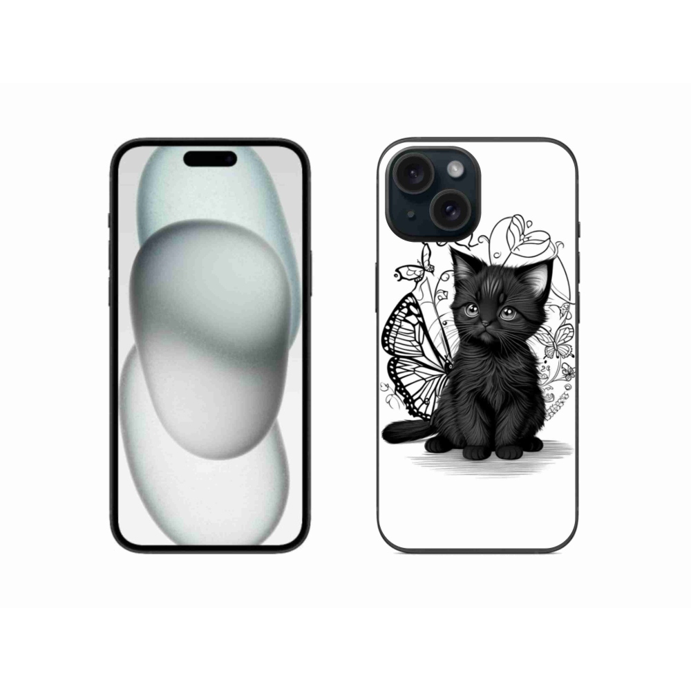 Gelový kryt mmCase na iPhone 15 - černé kotě