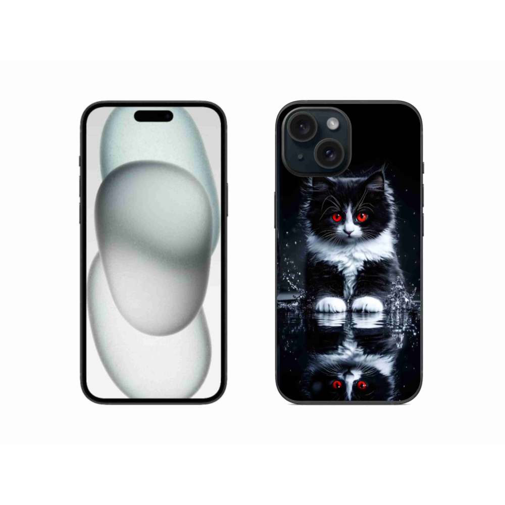 Gelový kryt mmCase na iPhone 15 - černobílé kotě