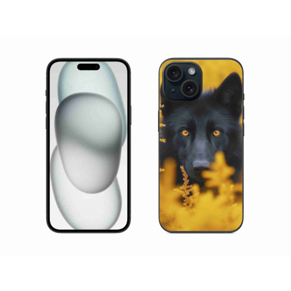 Gelový kryt mmCase na iPhone 15 - černý vlk 2