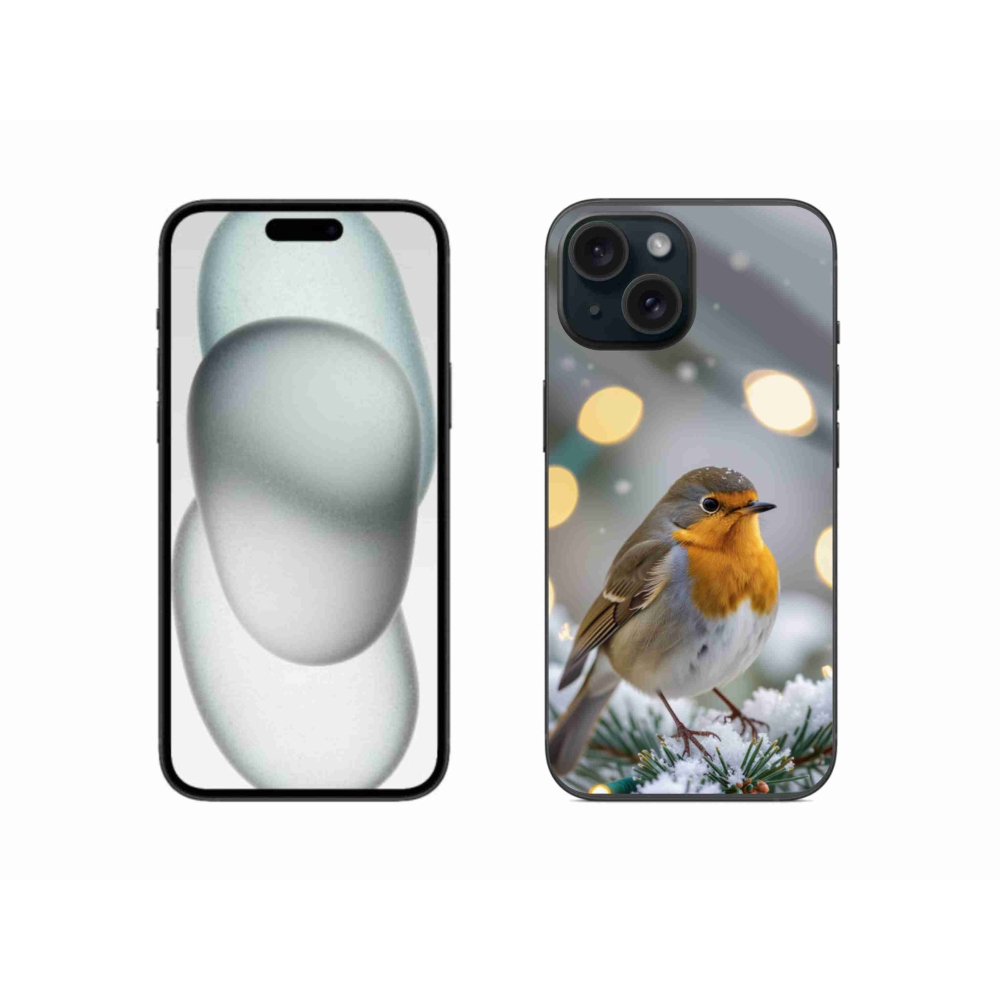 Gelový kryt mmCase na iPhone 15 - červenka v zimě