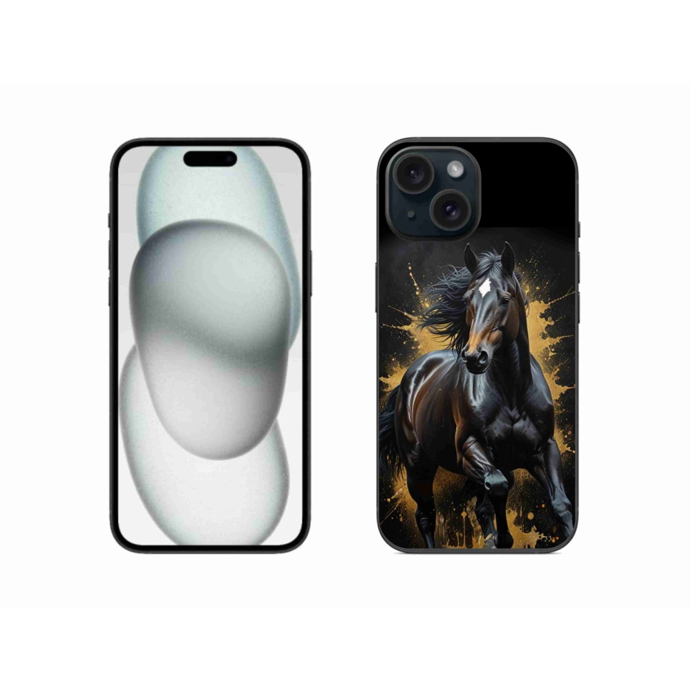 Gelový kryt mmCase na iPhone 15 - elegantní černý hřebec
