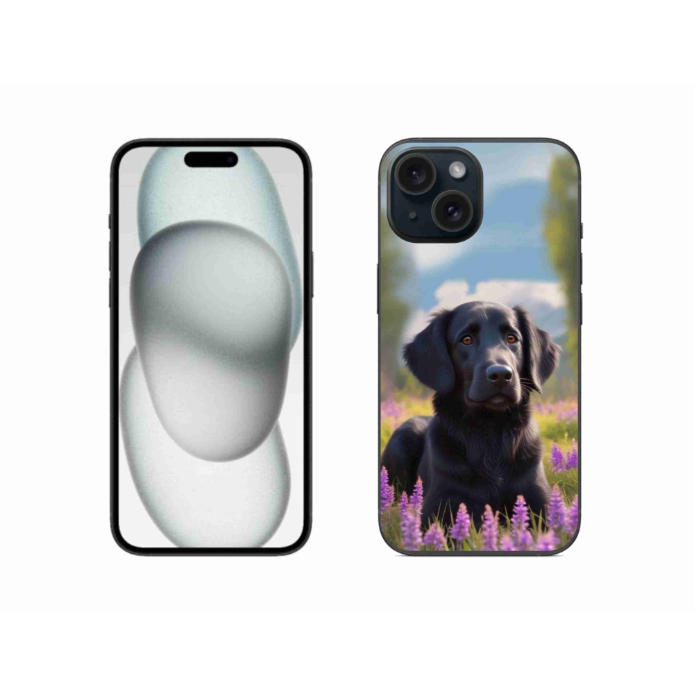 Gelový kryt mmCase na iPhone 15 - elegantní černý retrívr