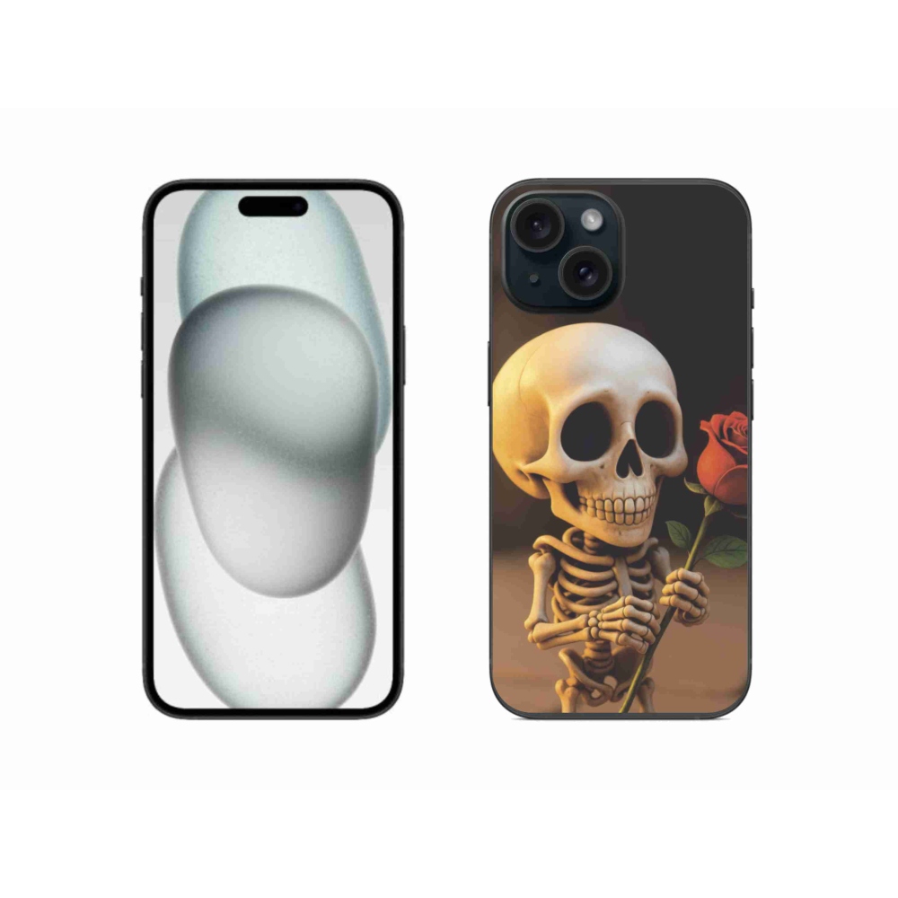 Gelový kryt mmCase na iPhone 15 - kostlivec s růží