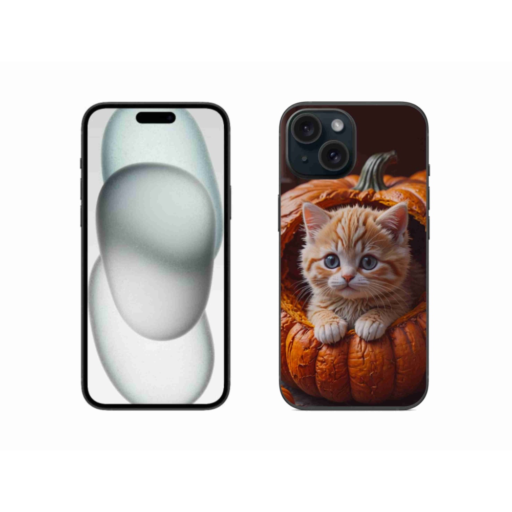Gelový kryt mmCase na iPhone 15 - kotě a dýně 2