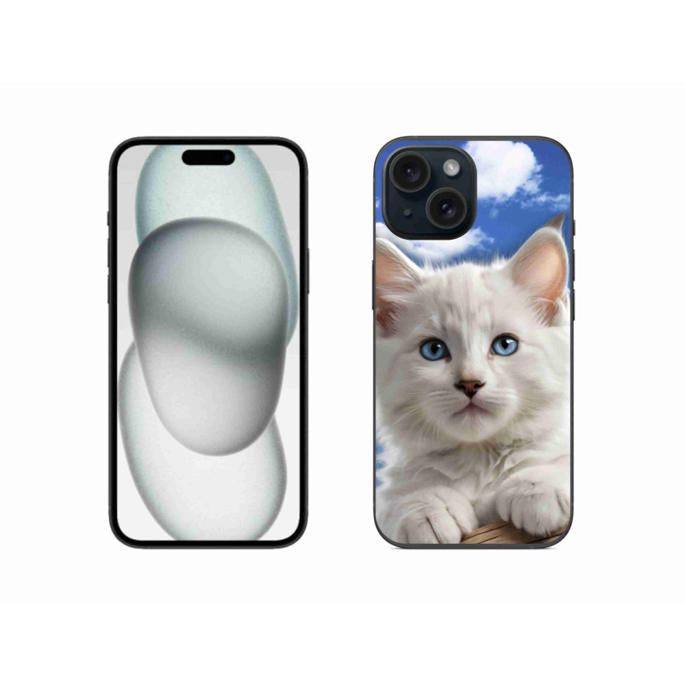 Gelový kryt mmCase na iPhone 15 - kotě a oblaka