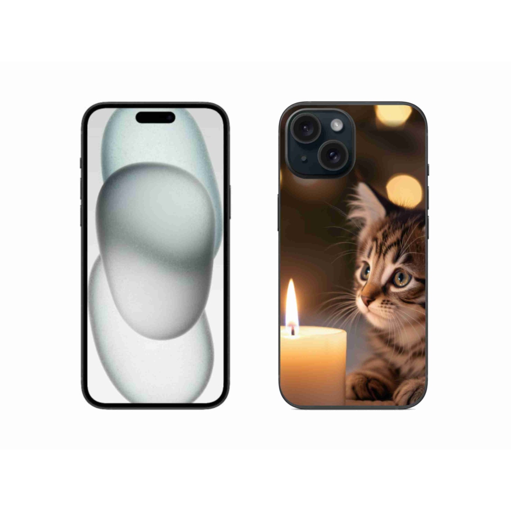 Gelový kryt mmCase na iPhone 15 - kotě a svíčka