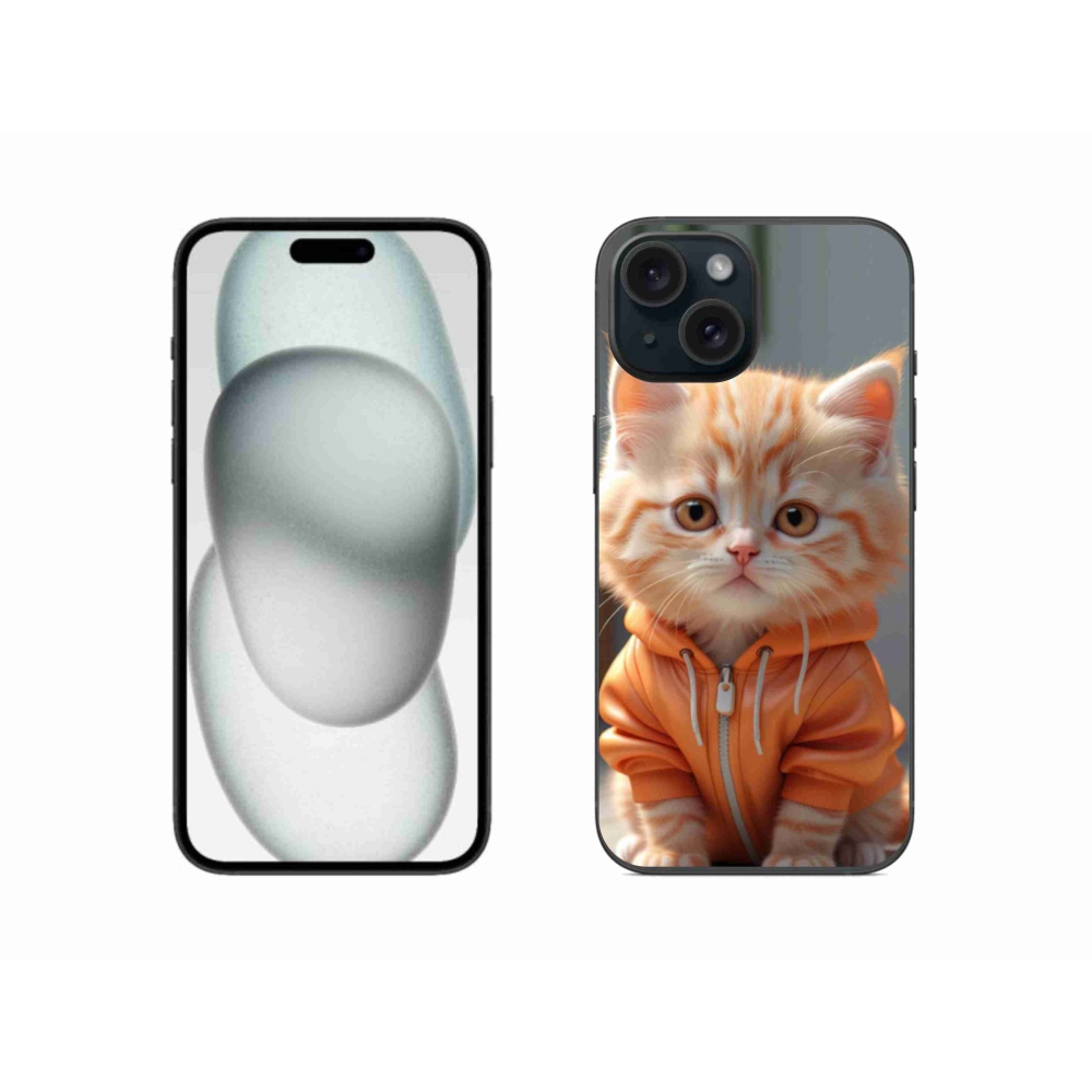 Gelový kryt mmCase na iPhone 15 - kotě v mikině