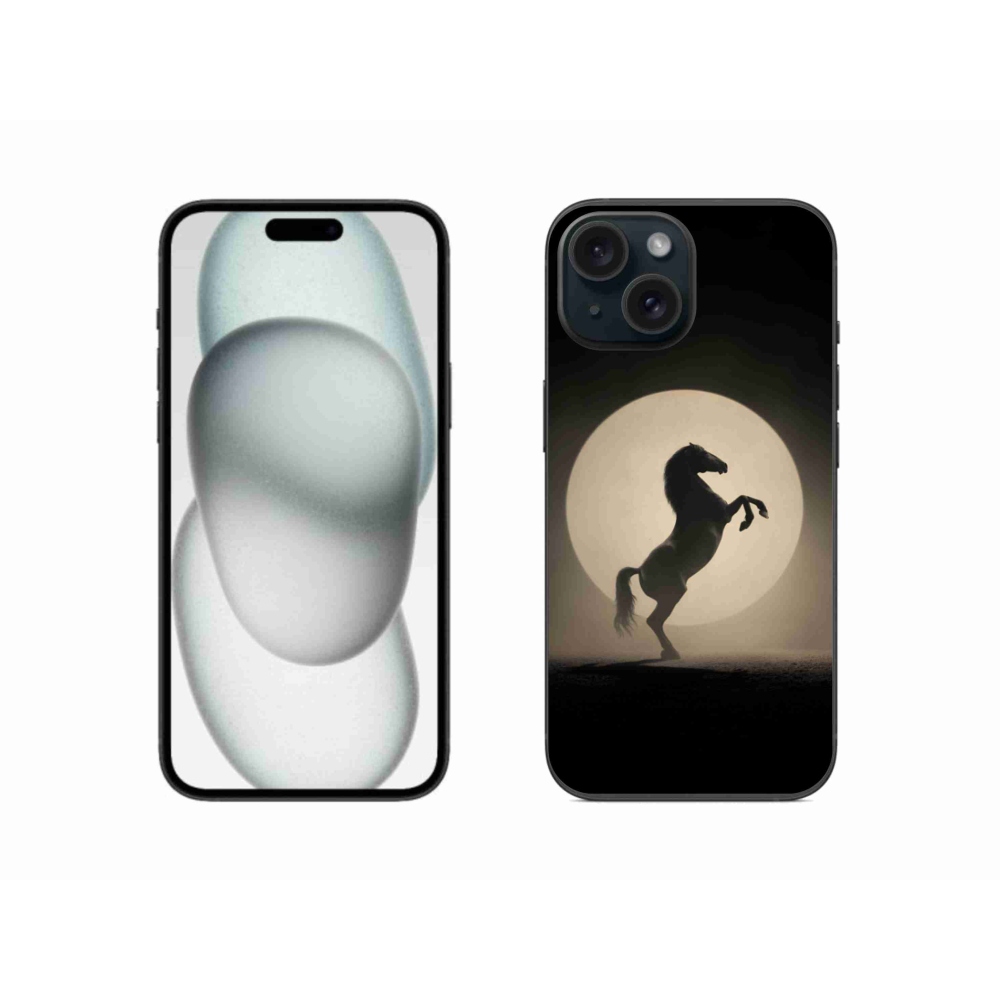 Gelový kryt mmCase na iPhone 15 - kůň v siluetě