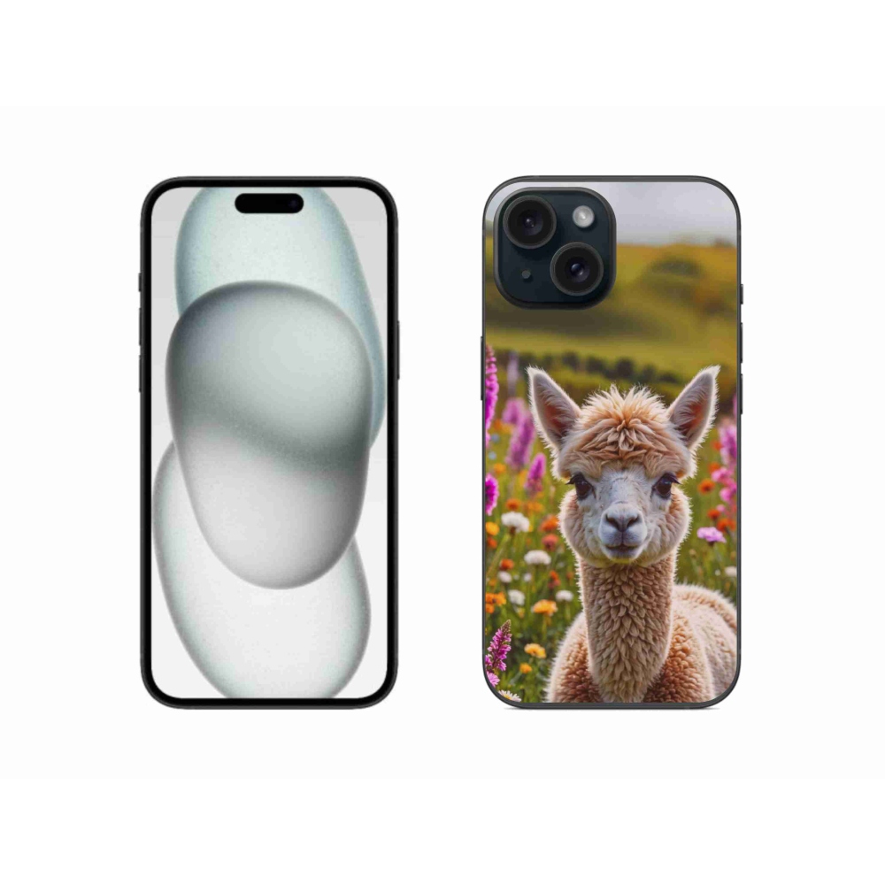 Gelový kryt mmCase na iPhone 15 - lama na louce