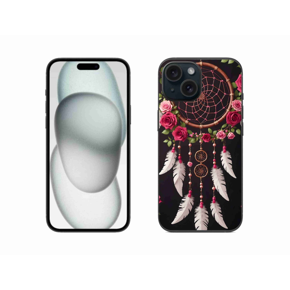Gelový kryt mmCase na iPhone 15 - lapač snů s růžemi
