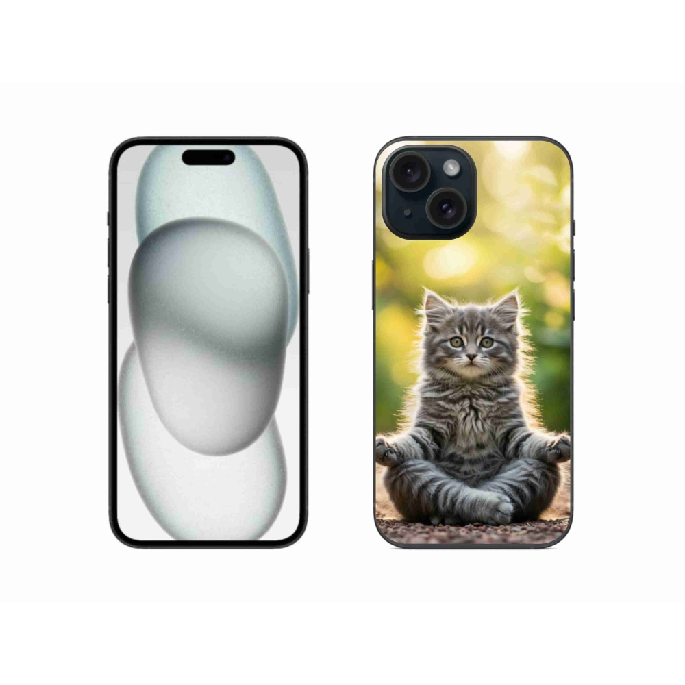 Gelový kryt mmCase na iPhone 15 - meditující kotě