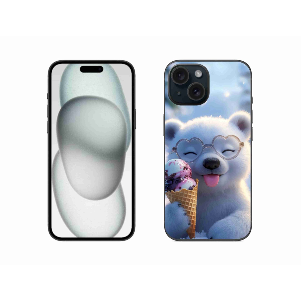 Gelový kryt mmCase na iPhone 15 - medvídek se zmrzlinou