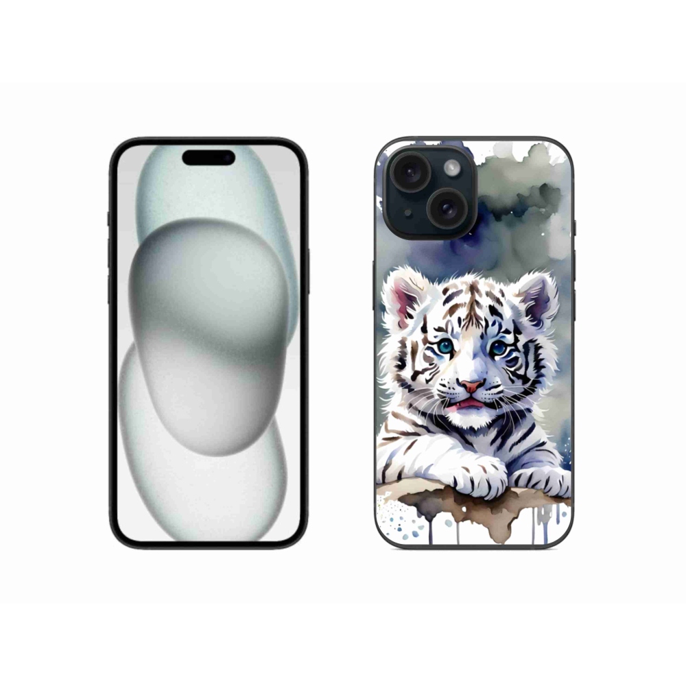 Gelový kryt mmCase na iPhone 15 - mládě bílého tygra