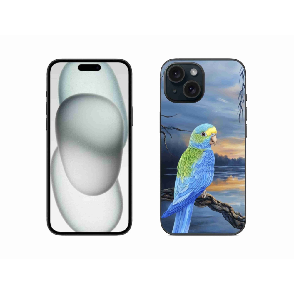 Gelový kryt mmCase na iPhone 15 - modrý papoušek