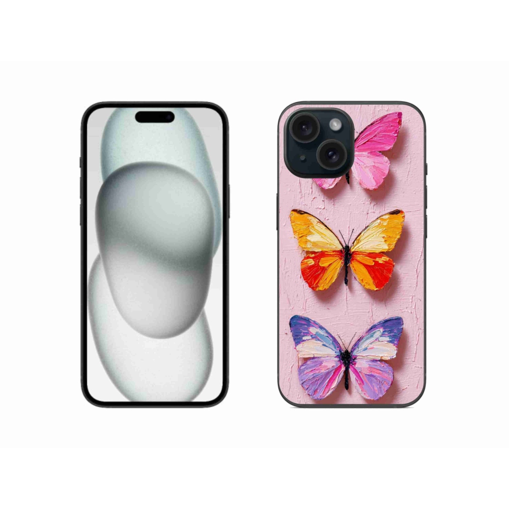 Gelový kryt mmCase na iPhone 15 - motýlí trojice