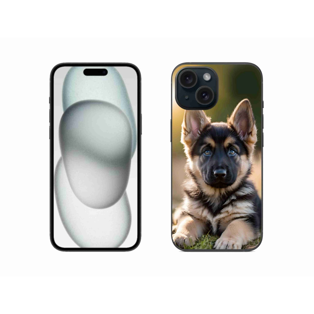 Gelový kryt mmCase na iPhone 15 - německý ovčák v přírodě