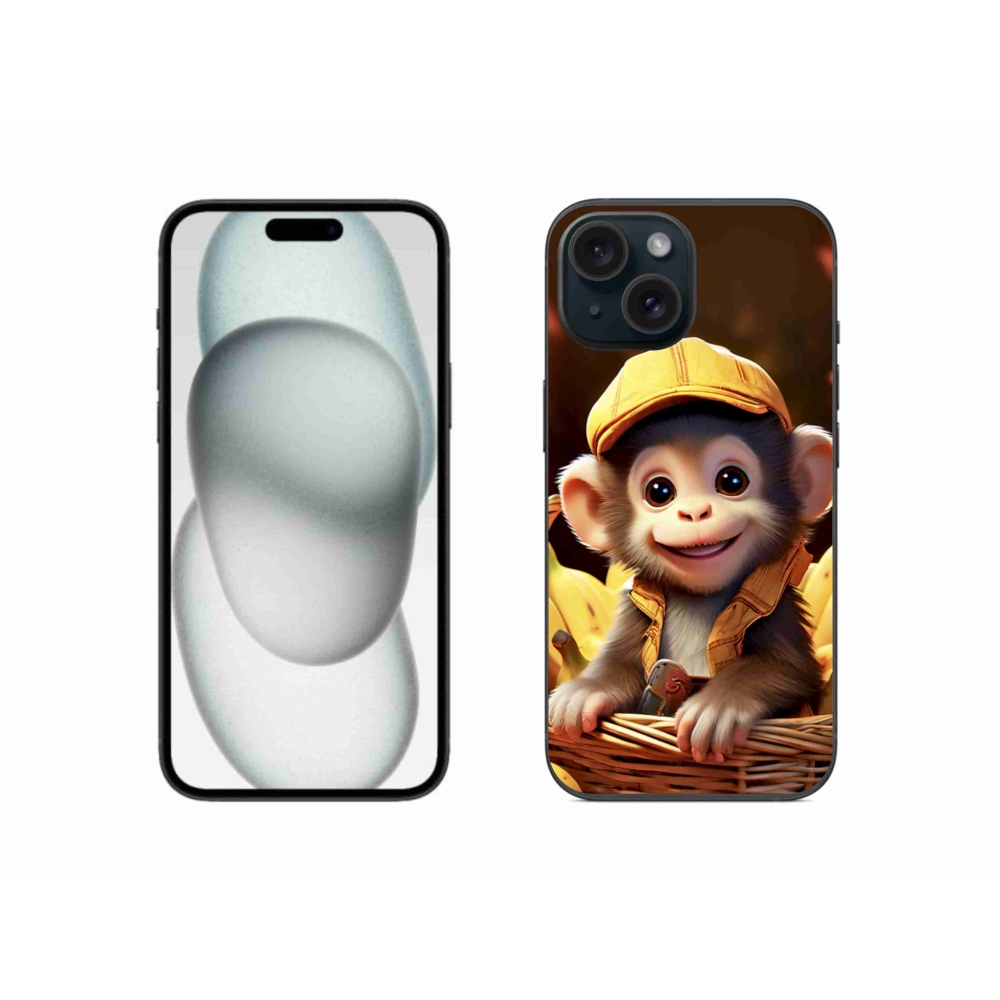 Gelový kryt mmCase na iPhone 15 - opice v košíku