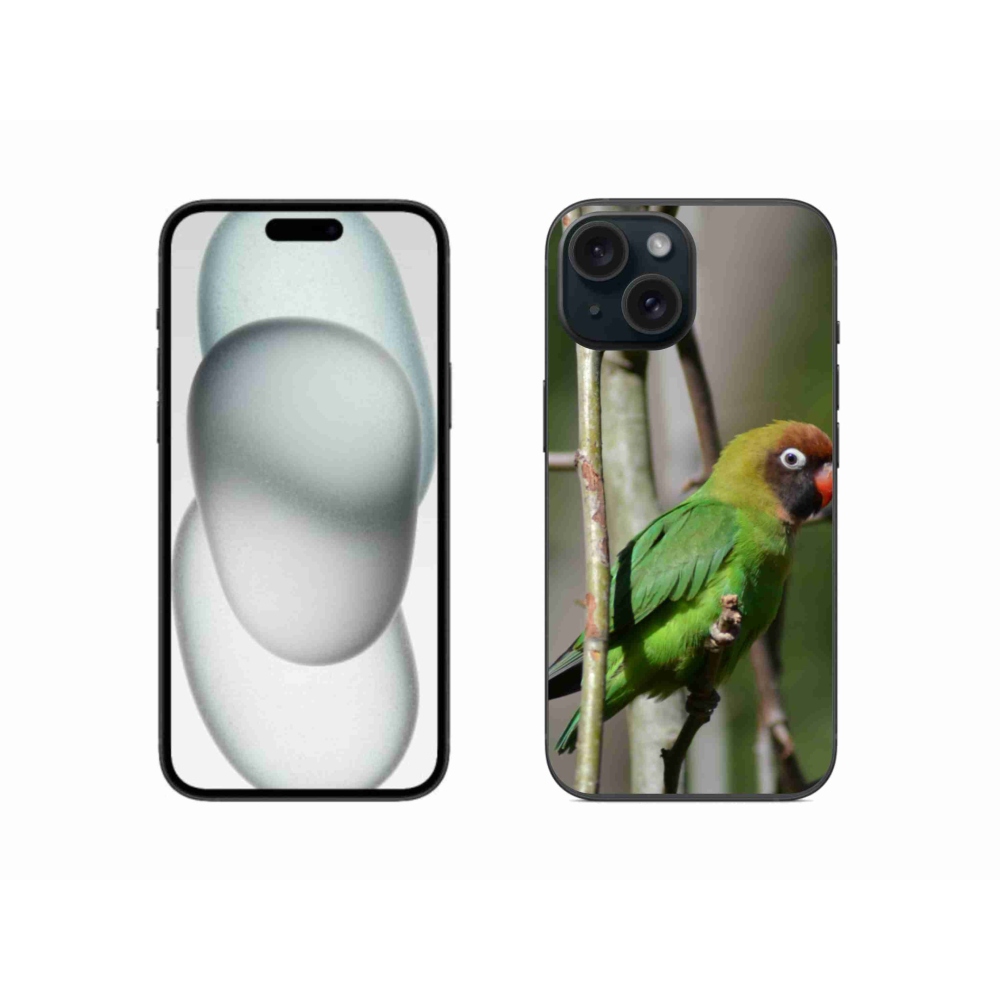 Gelový kryt mmCase na iPhone 15 - papoušek agapornis