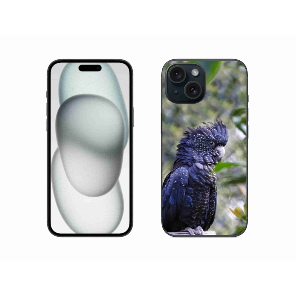 Gelový kryt mmCase na iPhone 15 - papoušek kakadu černý