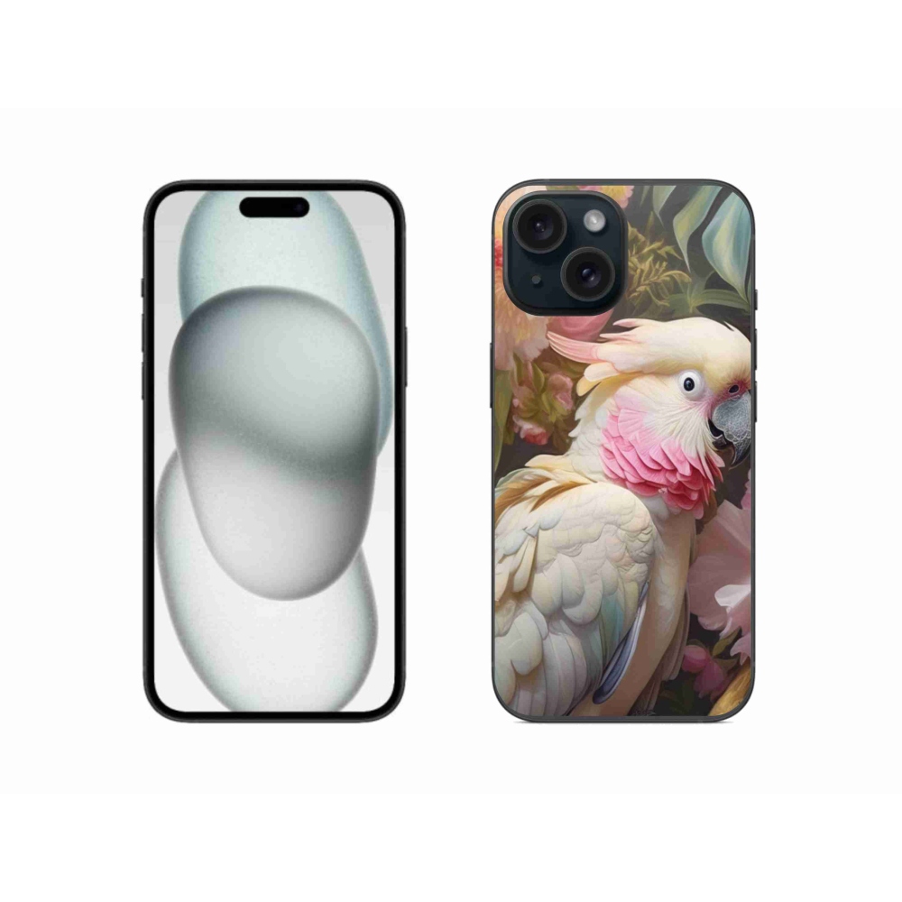 Gelový kryt mmCase na iPhone 15 - papoušek kakadu růžový 2