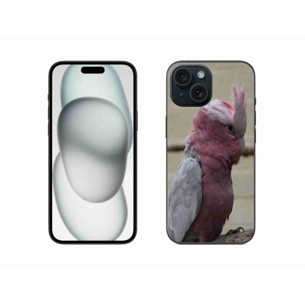 Gelový kryt mmCase na iPhone 15 - papoušek kakadu růžový