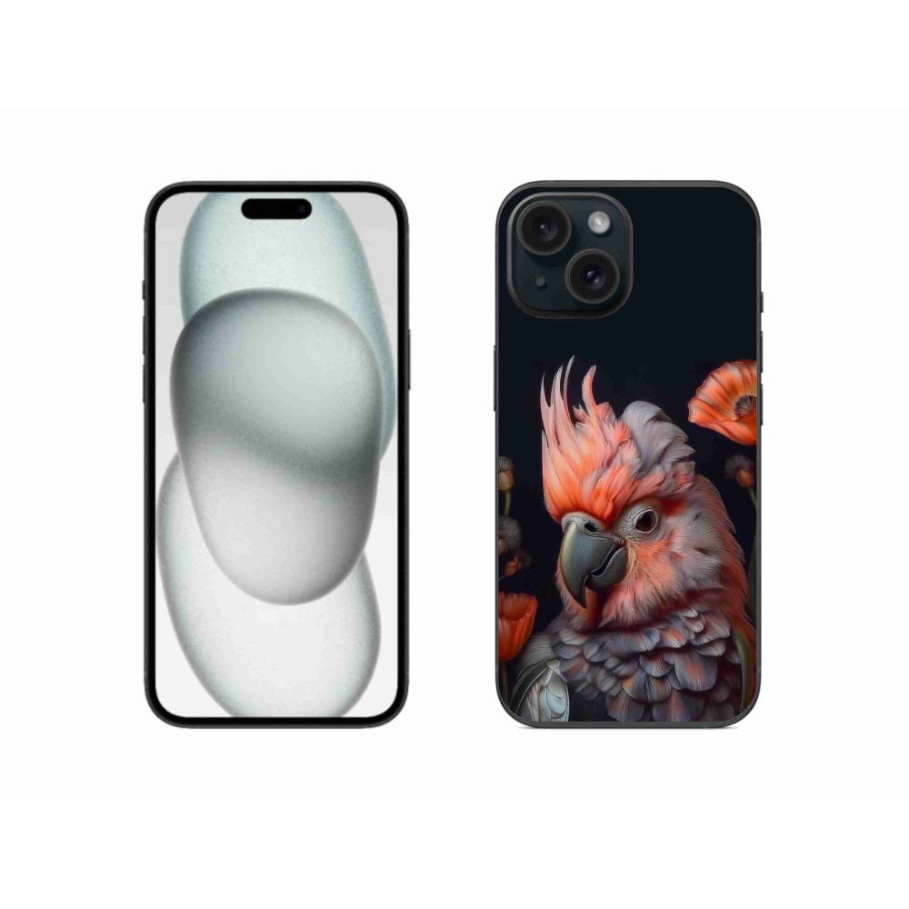 Gelový kryt mmCase na iPhone 15 - papoušek kakadu v barvách
