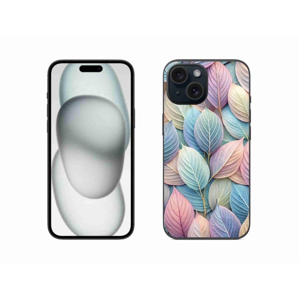 Gelový kryt mmCase na iPhone 15 - pastelové listy