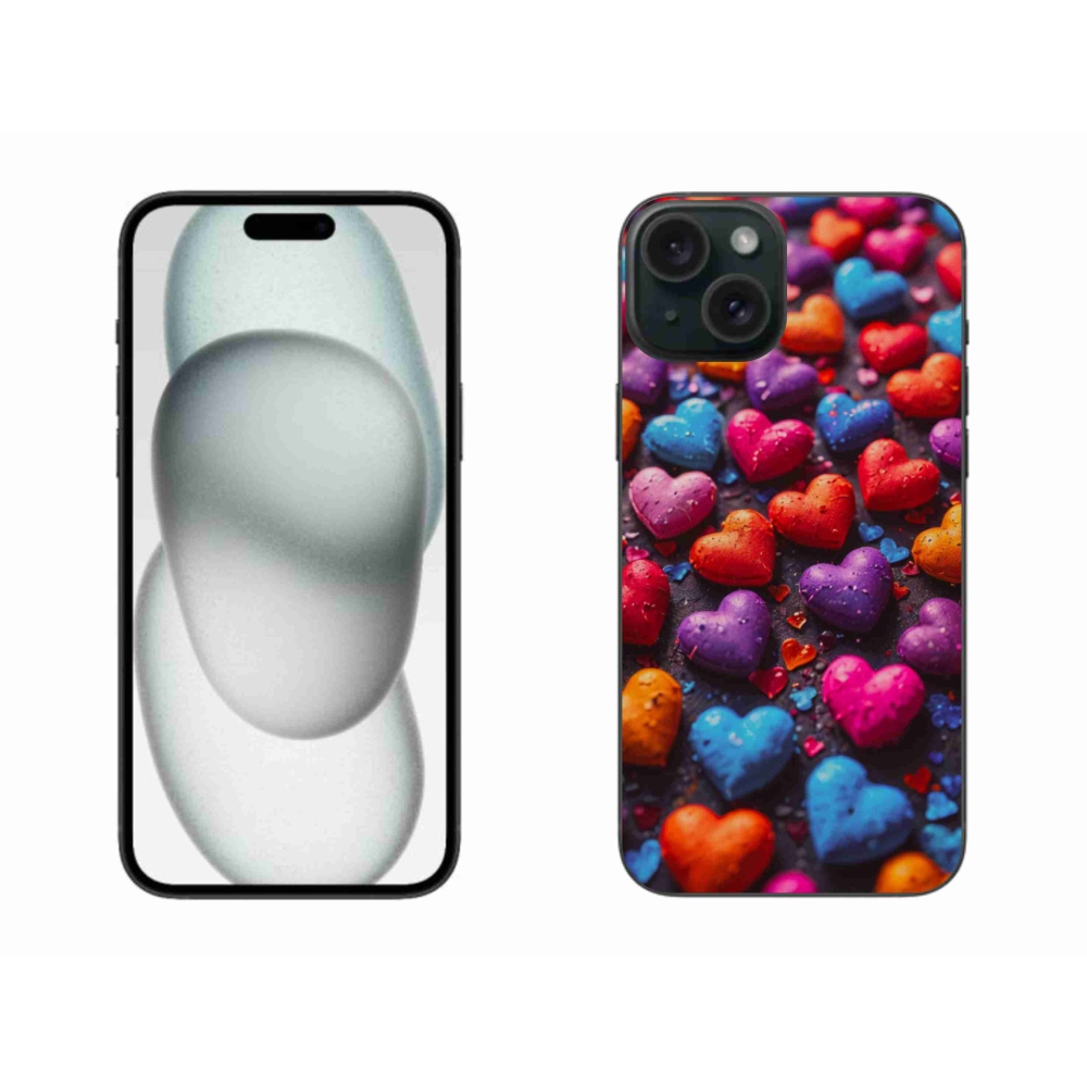 Gelový kryt mmCase na iPhone 15 Plus - barevná srdce