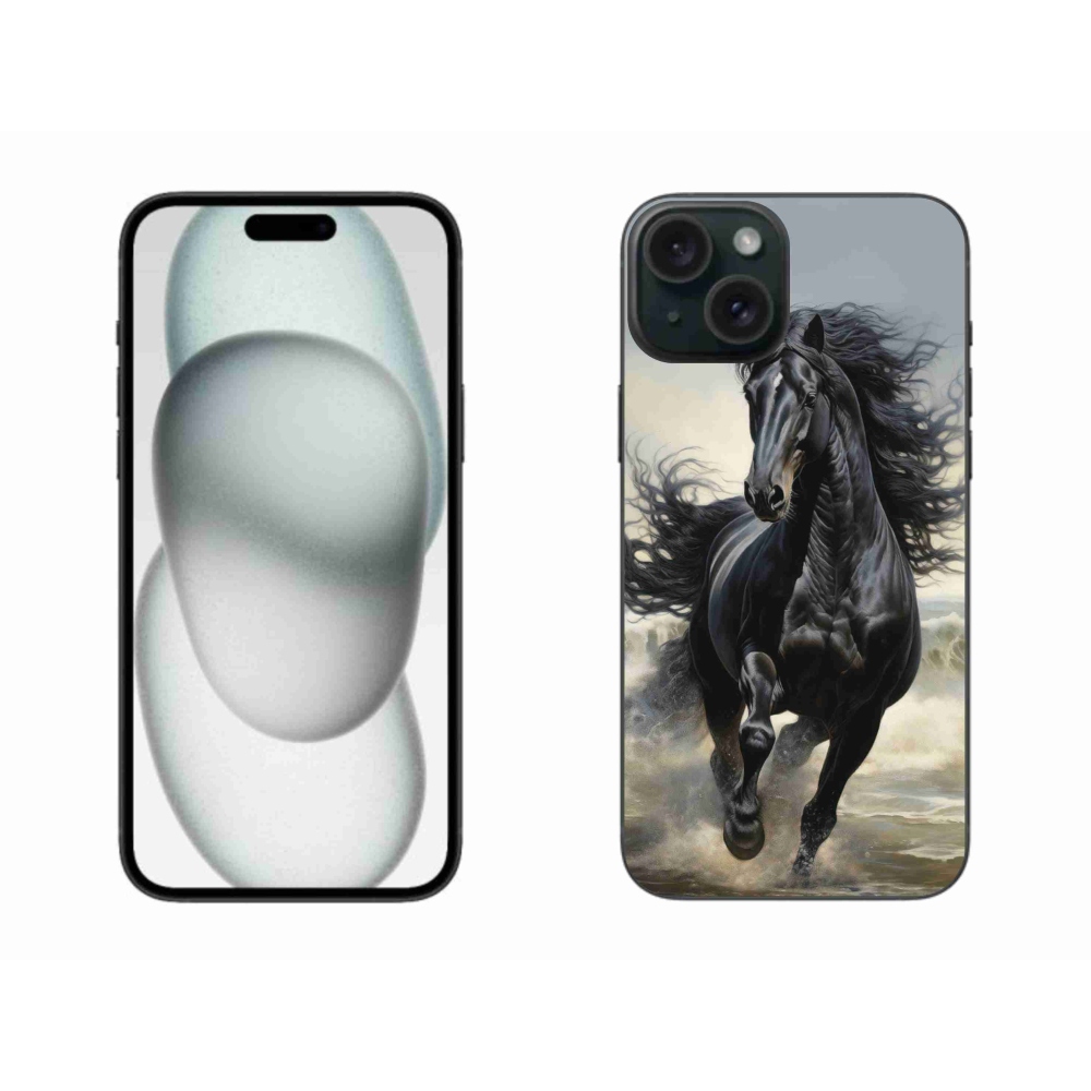 Gelový kryt mmCase na iPhone 15 Plus - běžící černý kůň